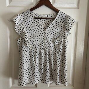 Polka dot ruffle blouse